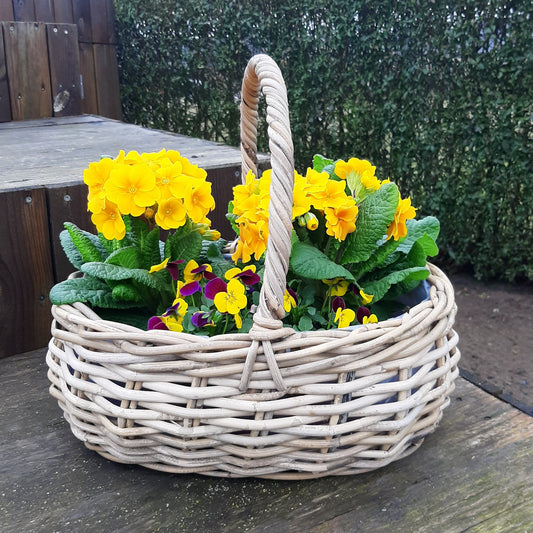 Flettet Oval rattan kurv med plastik indvendig (stor) med blomster i