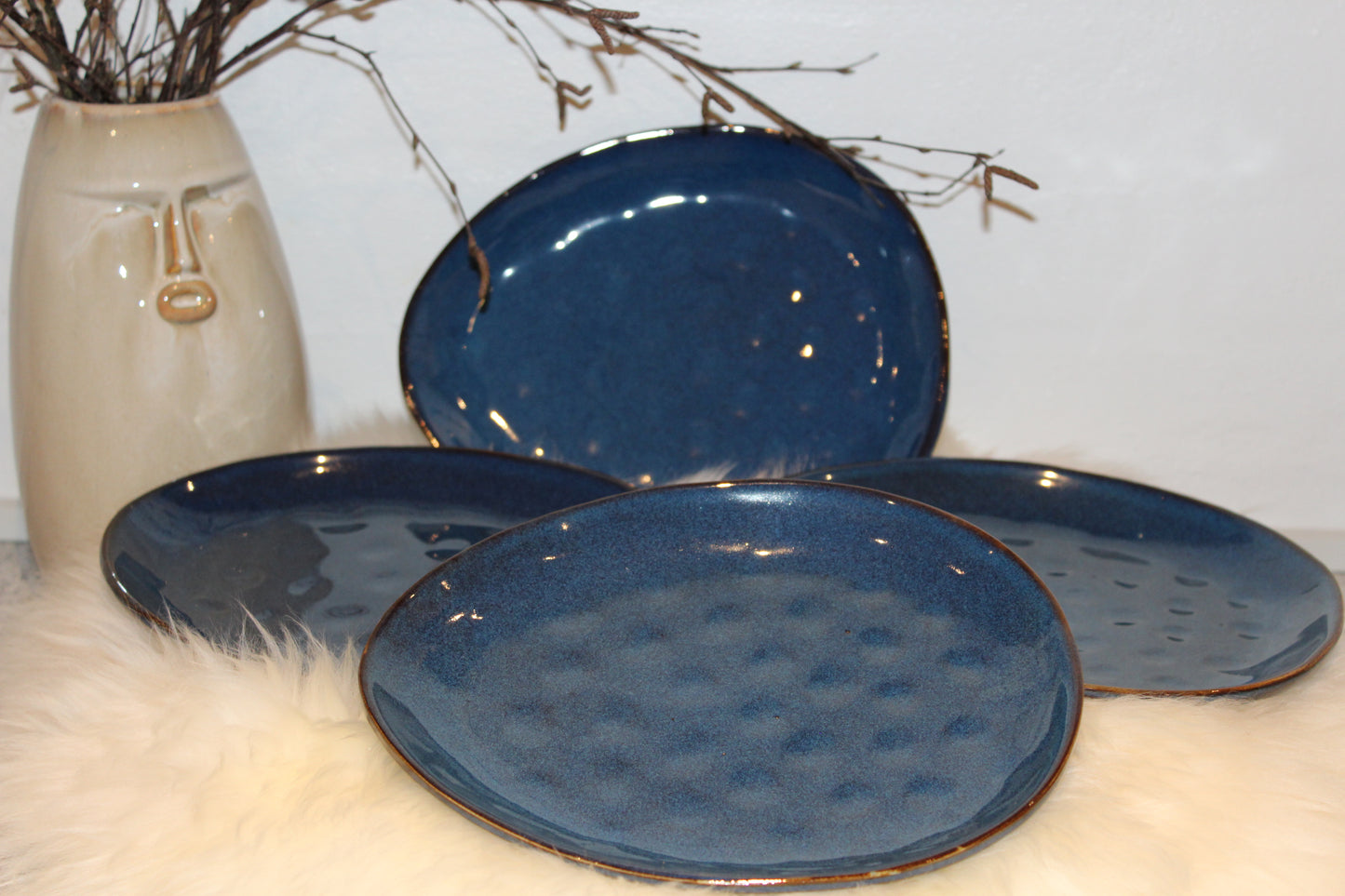 Dessert tallerkener oval 4 stk blå 22x18