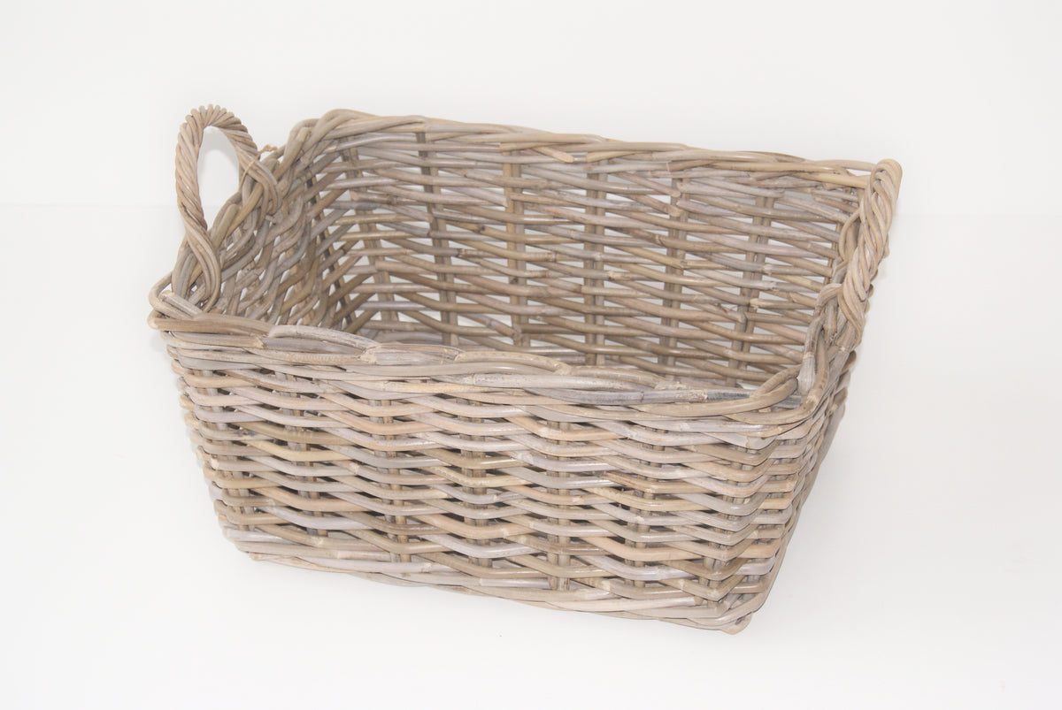 Vasketøjskurv i flettet rattan med hanke, 55 x 43 cm