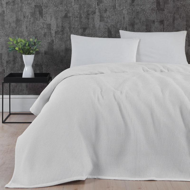 bySKAGEN Waffle sengetæppe i bomuld, hvid, 240x260 cm