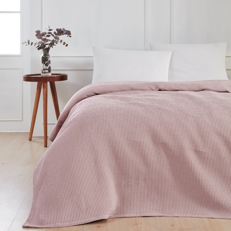bySKAGEN Waffle sengetæppe i bomuld, rosa, 240x260 cm