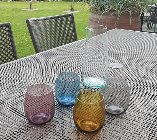 Dacore - Vandglas sæt á 4 stk ass. indfarvet, blå, lilla, brun, grå