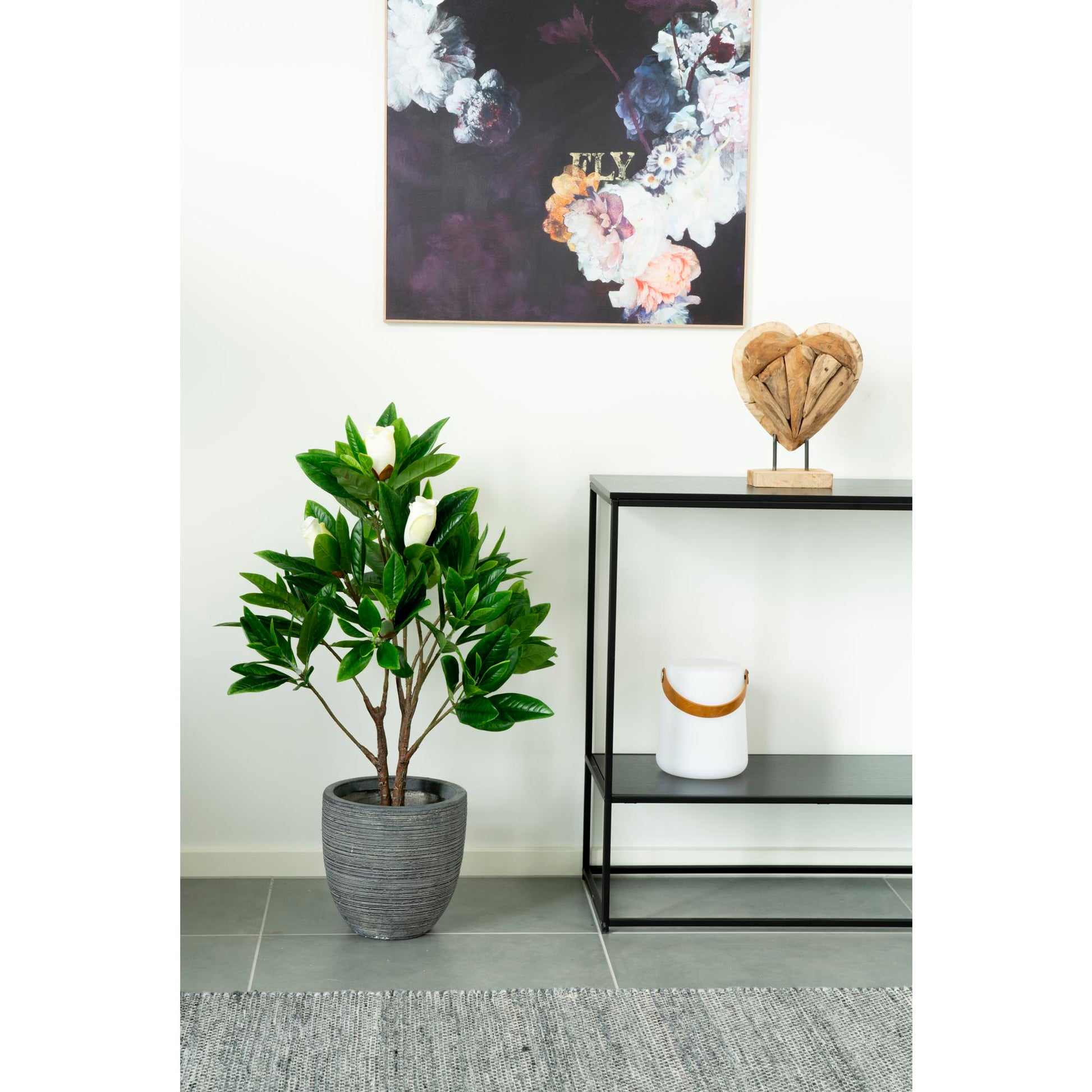 Kunstigt magnolia træ med grønne blade og hvide blomster H 90 CM