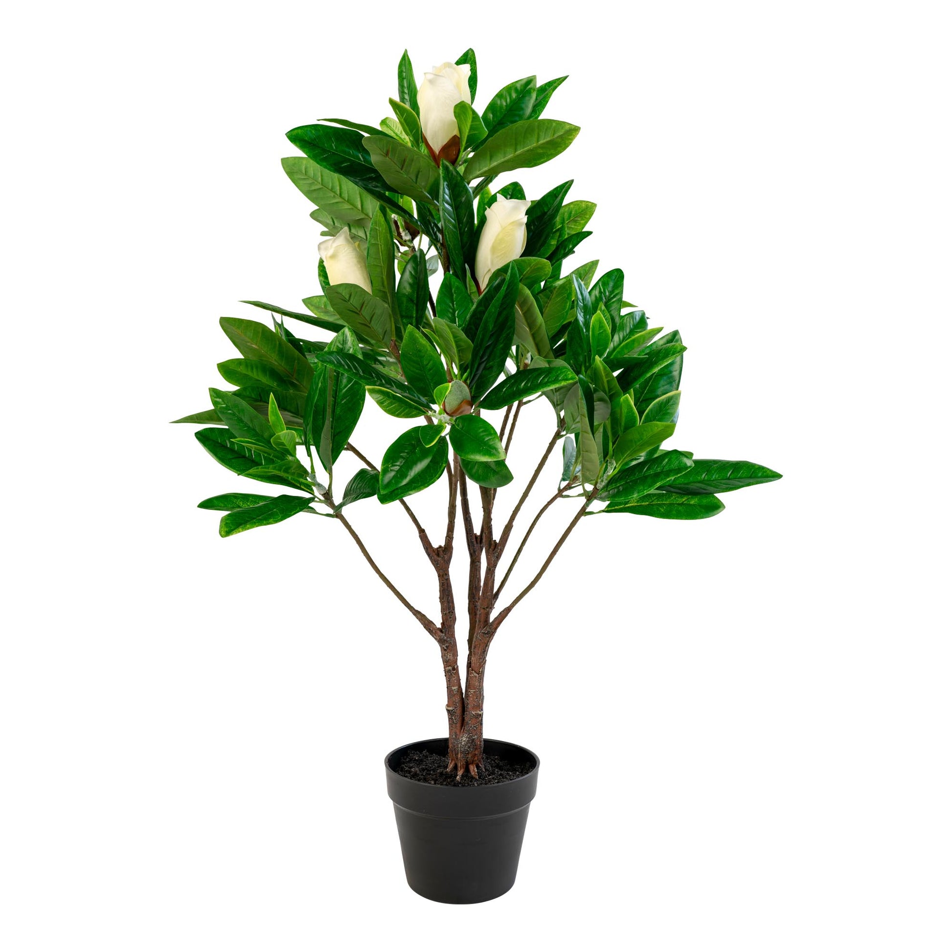 Kunstigt magnolia træ med grønne blade og hvide blomster H 90 CM
